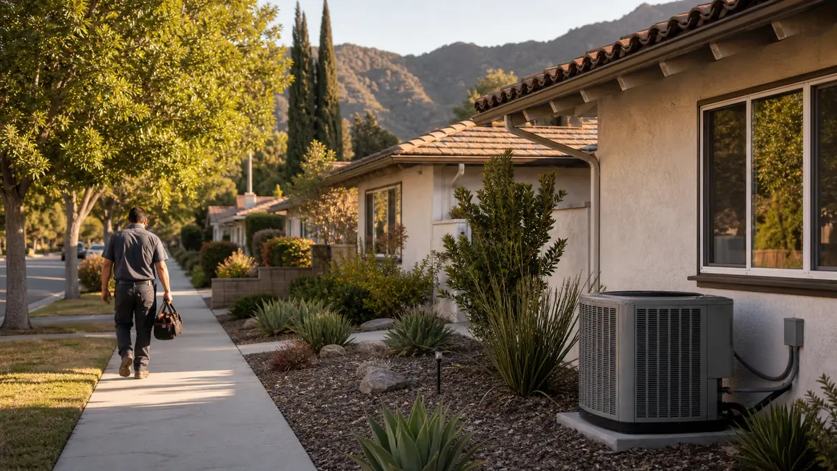 Carrier HVAC service on a west-facing hillside home near Stevenson Ranch in Santa Clarita